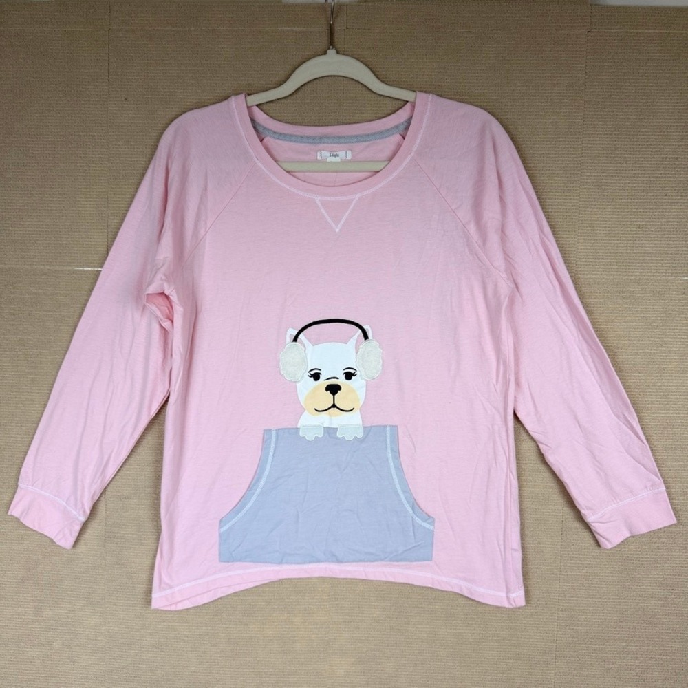 Layla Pink French Bulldog Graphic Sleep Shirt Long Sleeve Pajama Top Medium